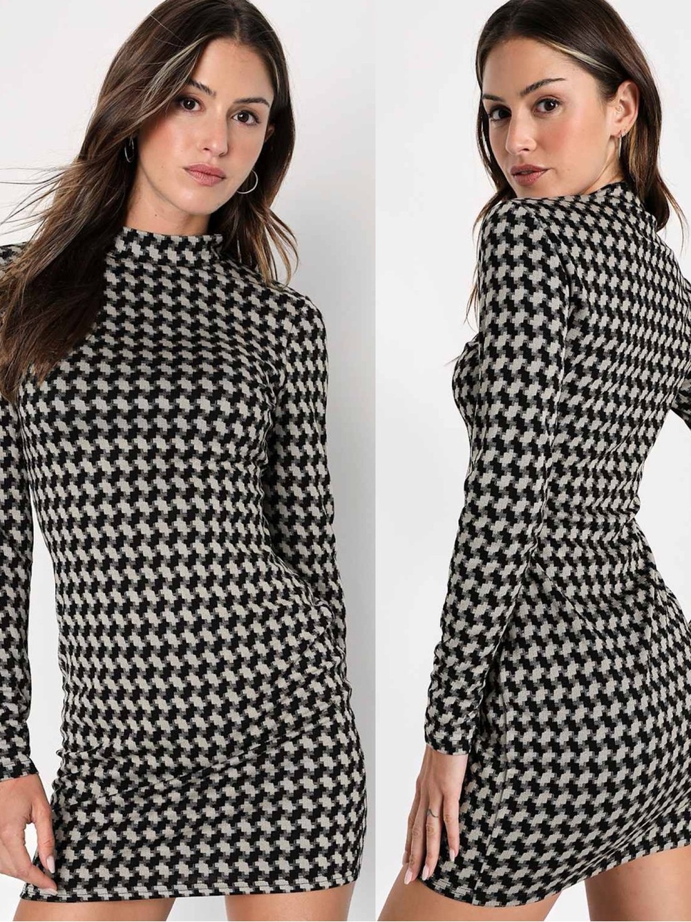 Lulus | Cool Girl Status Black Print Mock Neck Long Sleeve Mini Dress